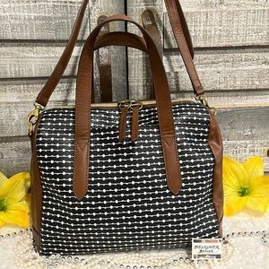AUTHENTIC FOSSIL Sydney Black & White Satchel EUC!